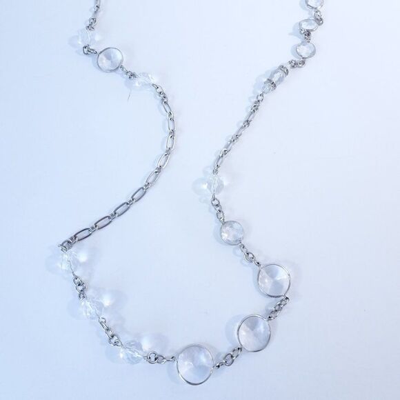Ann Taylor Lucite Clear Stone Layer Link Toggle Necklace NWOT $59.50 - Picture 1 of 11